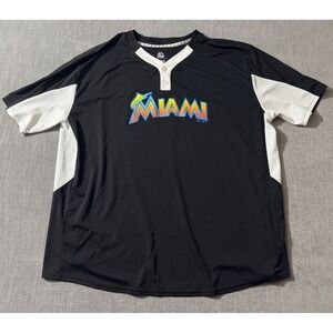 Majestic Miami Marlins Baseball Jersey Black Short Sleeve Size 3X Cool Base